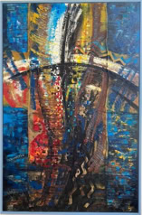 Das Gewand  des Erlösers Acryl auf Leinwand und Kakaosack B130xH200.   2019