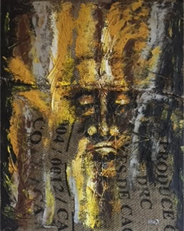 Schweißtuch Acryl auf Kakaosack B65xH80 Privatbesitz 2018