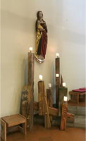 "ave" Candle design with street children, Wood left over from kindergarten construction Gera-Lusan